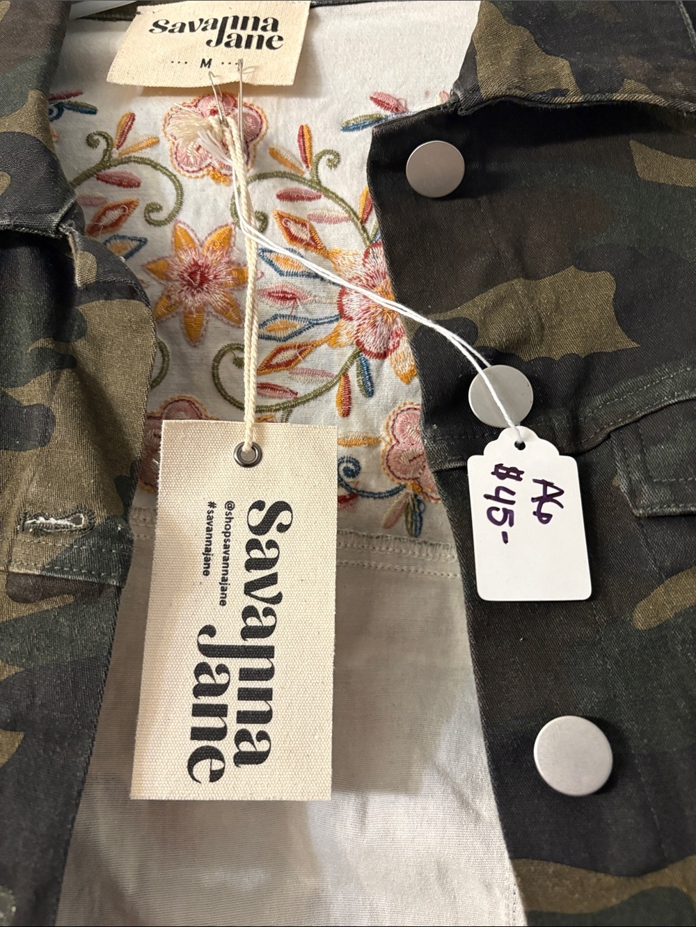 Savanna Jane Camouflage Embroidered Denim Jacket - Olive & Floral - Picture 3 of 3